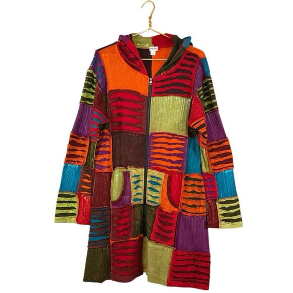Greater Good Patchwork Jacket | Nepal Boho Hippie Festival Coat | 2X - Picture 5 of 10